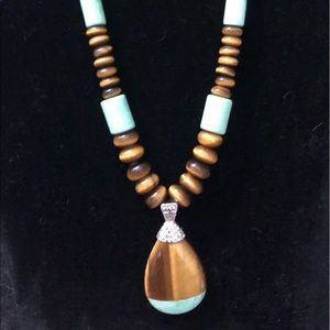 Jay King 18” sterling silver Variseite & Tiger Eye Pendant necklace.